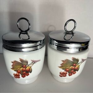 Vintage Royal Worcester Egg Coddler x2 with Silver Lids England Porcelain Peach